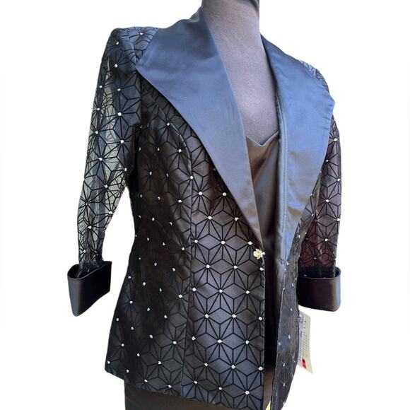 Vtg 90sWhimsigoth Glam Sheer Sleeve Rhinestone Jacket Coord Tank Womens 14 NWT - Picture 1 of 13